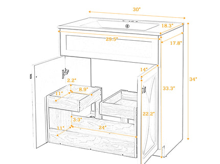 Bathroom Vanity With Sink, Freestanding Storage Cabinet With Handles, Soft Closing Doors