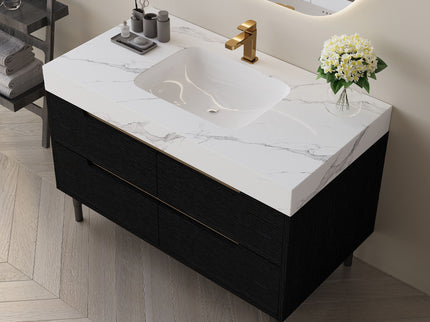 Bathroom Vanity With Undermount Sink, 4 Drawers Storage, Free Standing / Wall Mounted - Black / White