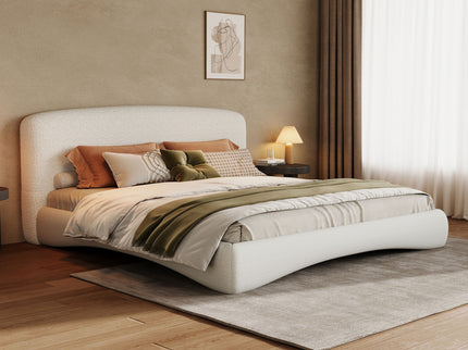 King Curved Upholstered Bed With Smart Ambient Lighting - Cream