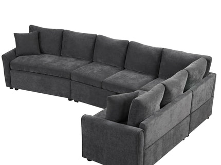 L-Shaped Sofa Convertible Sofa Bed Pull Out Sofa Sleeper With Two Back Pillows, Two USB Ports And Two Power Sockets For Living Room