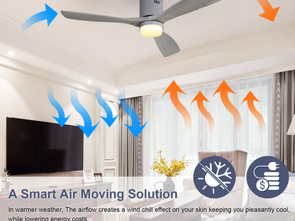 52" Ceiling Fan With LED Light, Reversible DC Motor, Remote Control - Silver