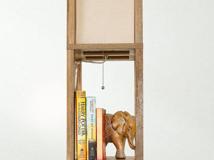 Pinnacle - Shelf Floor Lamp For Bedroom / Living Room, Long Shade - Natural Wood / White