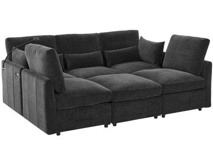 Modern Modular U-Shaped Sofa Bed With Movable Ottoman, USB Ports, Phone Holder