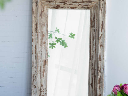 Full Length Rectangle Floor Mirror With Distressed Wood Frame - Brown