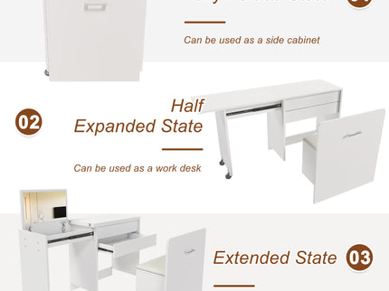 Folding Desk With Mirror And Storage Stol For Bedroom