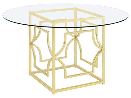 Krista - Round Glass Top Dining Table - Gold