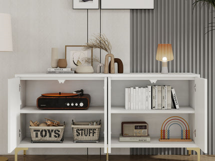 Modern 4 Door Sideboard With Creative Carved Surface And Adjustable Shelves