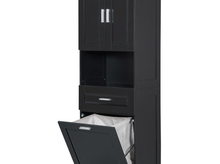 Tall Bathroom Cabinet With Tilt-Out Laundry Basket And Upper Storage