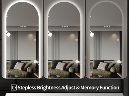 LED Full Length Wall Mirror With Symmetrical Arch Design, Dimmable 3 Color Temperature Lighting - Silver