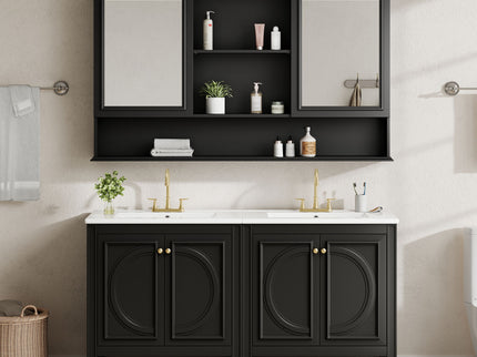 Double Sink Bathroom Vanity Set With Wall Mount Mirror Cabinet