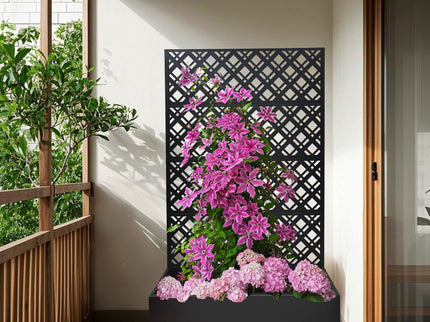 Rhombus Planter Raised Garden Bed With Trellis For Climbing Plants - Black