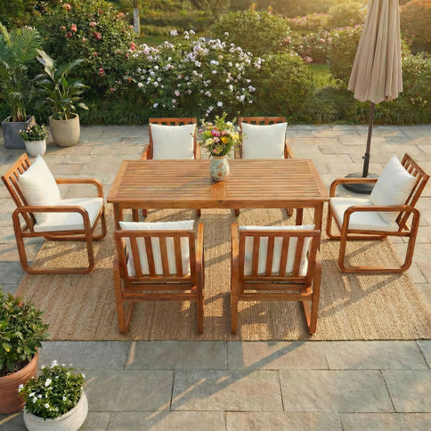 7 Piece Outdoor Patio Dining Set With Removable Cushions