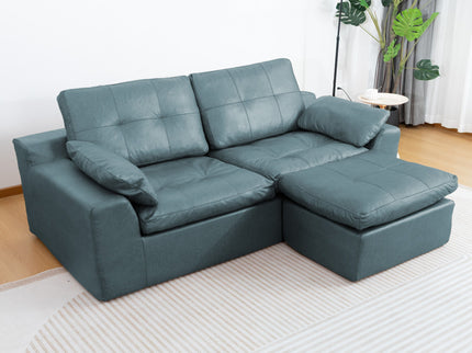 L - Shaped Modular 2 Seater Sofa With Movable Ottoman And High Density Sponge Cushions For Living Room