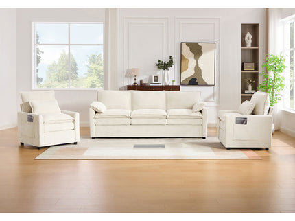 Modern Sofa Set With Double Layer Cushion And Side Storage Pockets