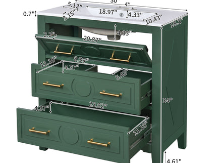 Retro Bathroom Vanity With Sink Combo, Free Standing Single Set With 3 Drawers