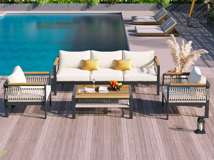 4 Pieces Outdoor Sectional Sofa Set 5 Person Patio Seating Group Outdoor Conversation Set With Cushions And A Coffee Table For Patios