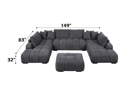 Chosen - Sectional Sofa With Toss Pillows With 2 Chaises With Ottoman - Gray