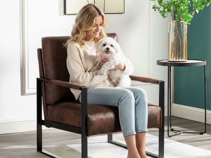 Accent Chair With Durable Square Frame, Armchair For Living Room - Brown