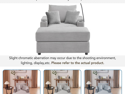 Modern Style Loveseat Sofa Sectional Sofa Couch With Storage Space, A Movable Ottoman, Two USB Ports, Two Cup Holders, A Phone Holder For Living Room