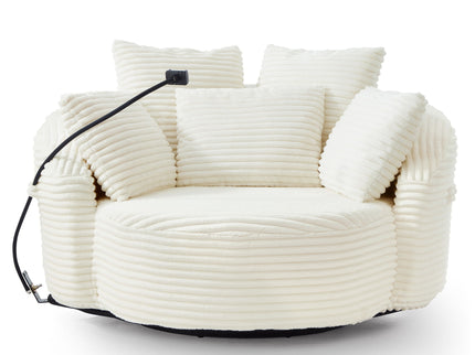 Swivel Accent Barrel Chair With Adjustable Phone Holder, 5 Pillows For Living Room