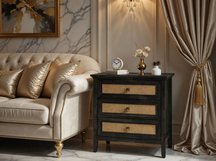 Nightstand With 3 Drawers, Tall End Table - Brown