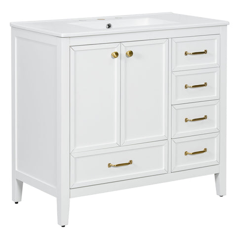Elegant Vintage Bathroom Vanity & Sink And Soft Closing Door, 4 Drawers Of Different Sizes Frame