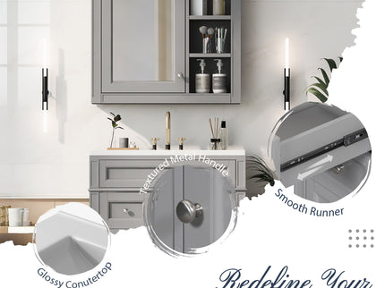 Bathroom Vanity With Medicine Cabinet, Royal Mirror Cabinet, Modern Bathroom Storage Cabinet With 2 Soft Closing Doors And 4 Drawers