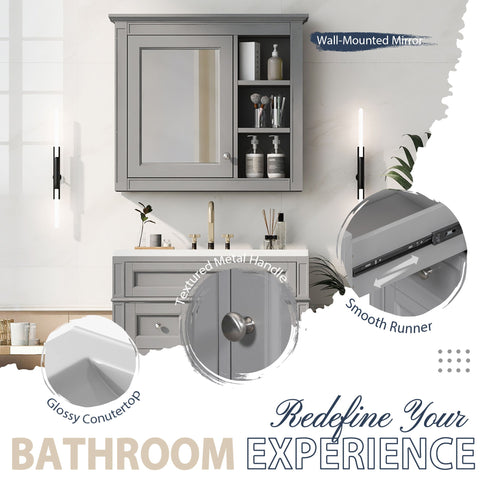 Bathroom Vanity With Medicine Cabinet, Royal Mirror Cabinet, Modern Bathroom Storage Cabinet With 2 Soft Closing Doors And 4 Drawers