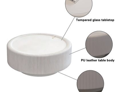 Round Fluted Coffee Table, Base & Hidden Storage - Snow White