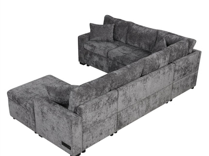Sectional Sofa Pull-Out Sofa Bed Sleeper With A Storage Ottoman, Three Pillows And Charging Devices For Living Room