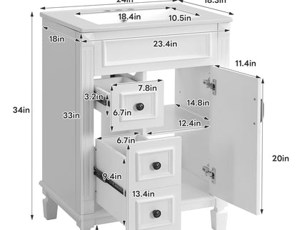 Bathroom Vanity With Sink, Compact Cabinet & 2 Drawers And Adjustable Shelf