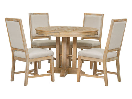 Dining Set & Extendable Round Table And 4 Upholstered Chairs