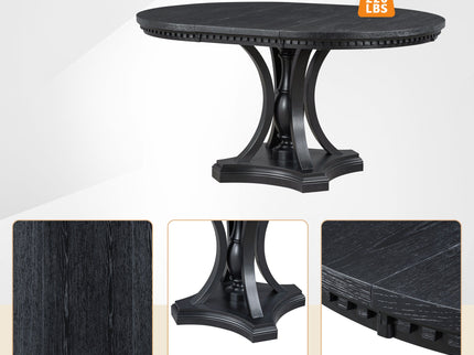 5 Piece Dining Set Extendable Round Table And 4 Chairs - Black / Oak