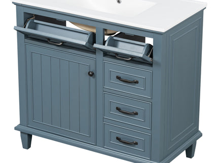 Modern Bathroom Vanity With Sink Top, Flip Drawers, Adjustable Shelf