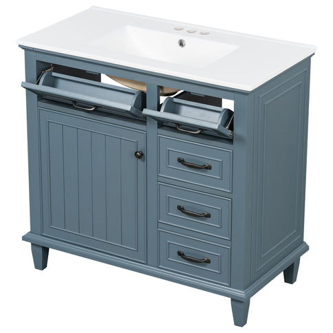 Modern Bathroom Vanity With Sink Top, Flip Drawers, Adjustable Shelf