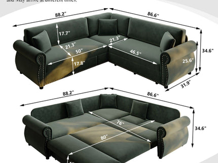 L-Shaped Sofa Couch With Pull-Out Bed
