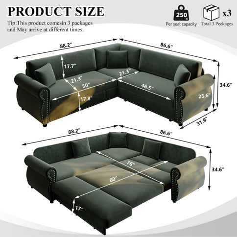 L-Shaped Sofa Couch With Pull-Out Bed