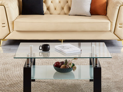 Luxury Modern Tempered Glass Coffee Table With 2 Layers