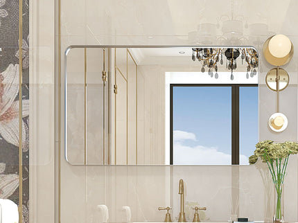 Rounded Corner Rectangle Bathroom Mirror For Wall Metal Frame Wall Mounted Bathroom Mirror Vanity Bathroom Mirror (Horizontal & Vertical)