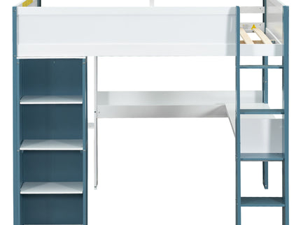 Loft Bed With Built In Storage Shelves, Clothes Rail, And Desk