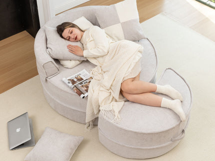 Modern Oversized Round Barrel Accent Chair With Ottoman