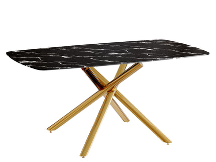 Luxurious Marble Patterned Dining Table With Metal Fork Legs