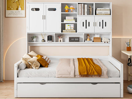 Daybed With All-In-One Cabinet And Shelf