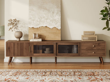 Doors TV Stand For TVs Up To 85", Entertainment Center With Storage Cabinets, TV Media Console Table For Living Room - Natural