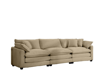 Mid-Century Modern 3 Seater Sectional Sofa With Arm And Throw Pillows
