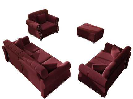 Upholstered Sofa Set With Nailhead Trim And Rolled Armrests, Includes Pillows