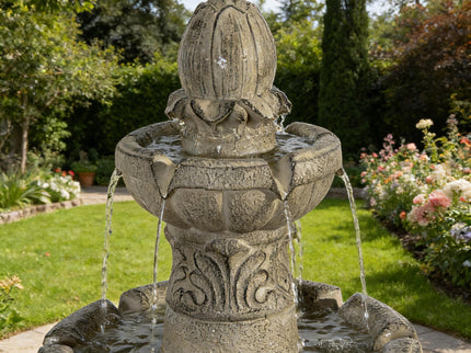 3 Tier Outdoor Garden Fountain With LED Lights - Gray