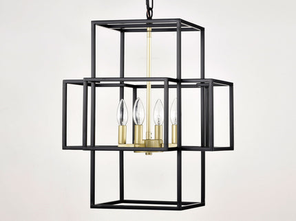 4 Light Metal Lantern Tiered Pendant Hanging Light Fixtures, Industrial Farmhouse Adjustable Height Chandeliers For Dining Room Hallway Foyer Entryway (E12 Bulbs Not Included)