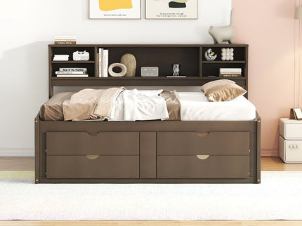 Daybed With 2 Bedside Cabinets, Upper Shelves And 4 Drawers
