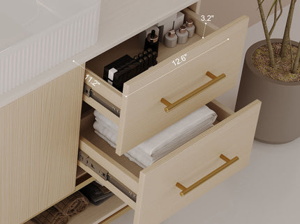 Bathroom Vanity With Vessel Sink Accent Free Standing Cabinet - Ameican White Oak / Gold / White